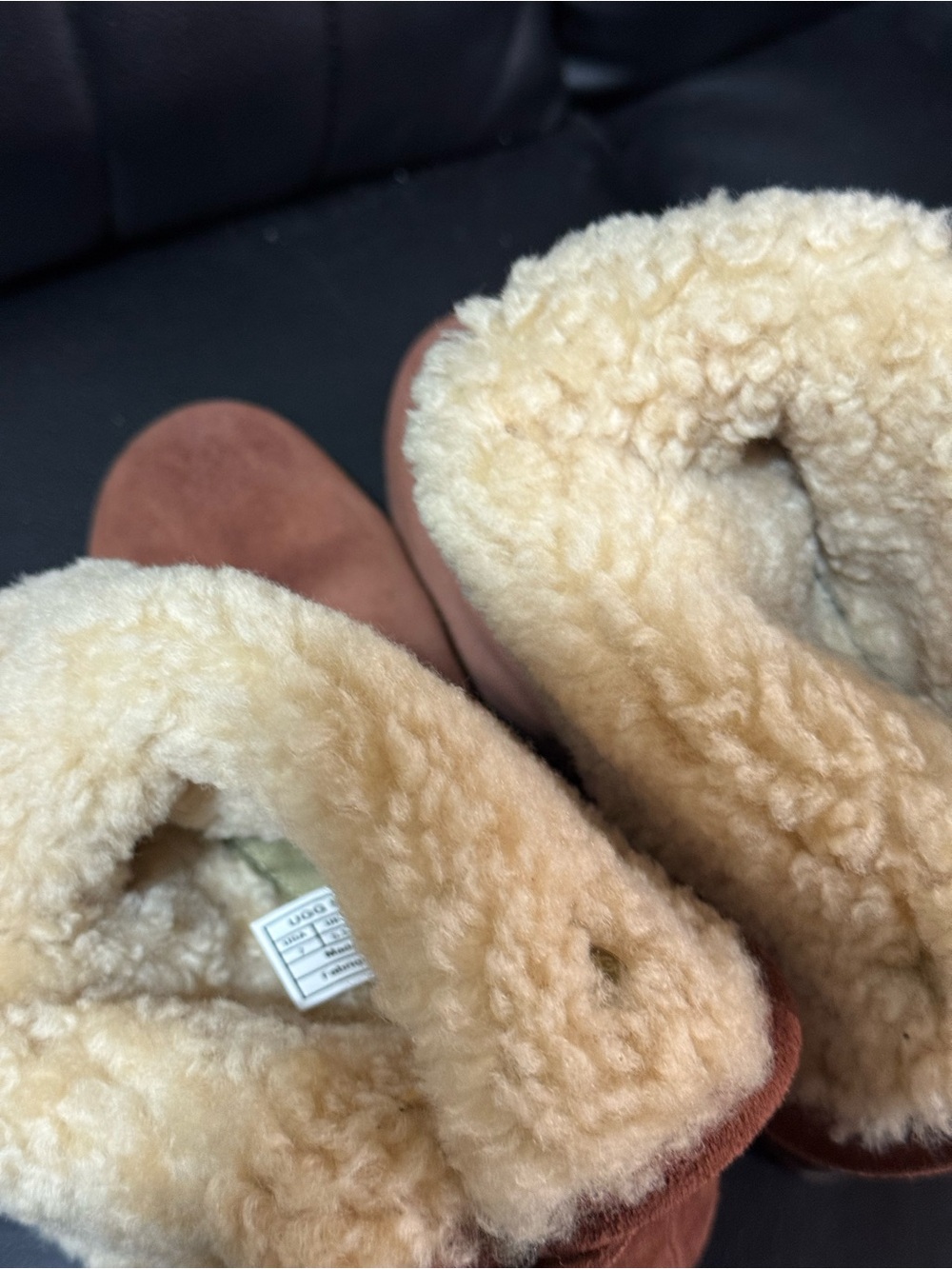 UGG Chestnut Suede Shearling Cuff Winter Boots Size 7 - Picture 3 of 5
